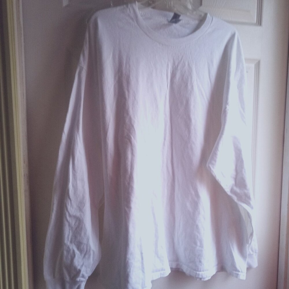 GILDAN Cotton Mens Crewneck Long Sleeve T-Shirt 3XL Taped shoulder White NEW